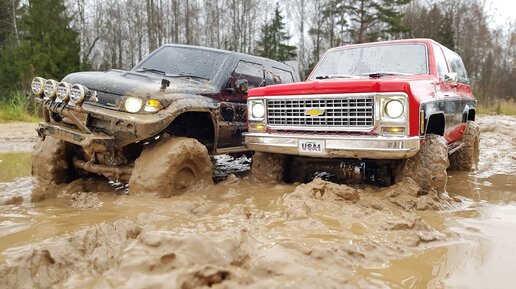 Сравнительный тест Blazer K5 и Pajero в гряземесе ... Traxxas Trx-4 vs Mst Cfx-w