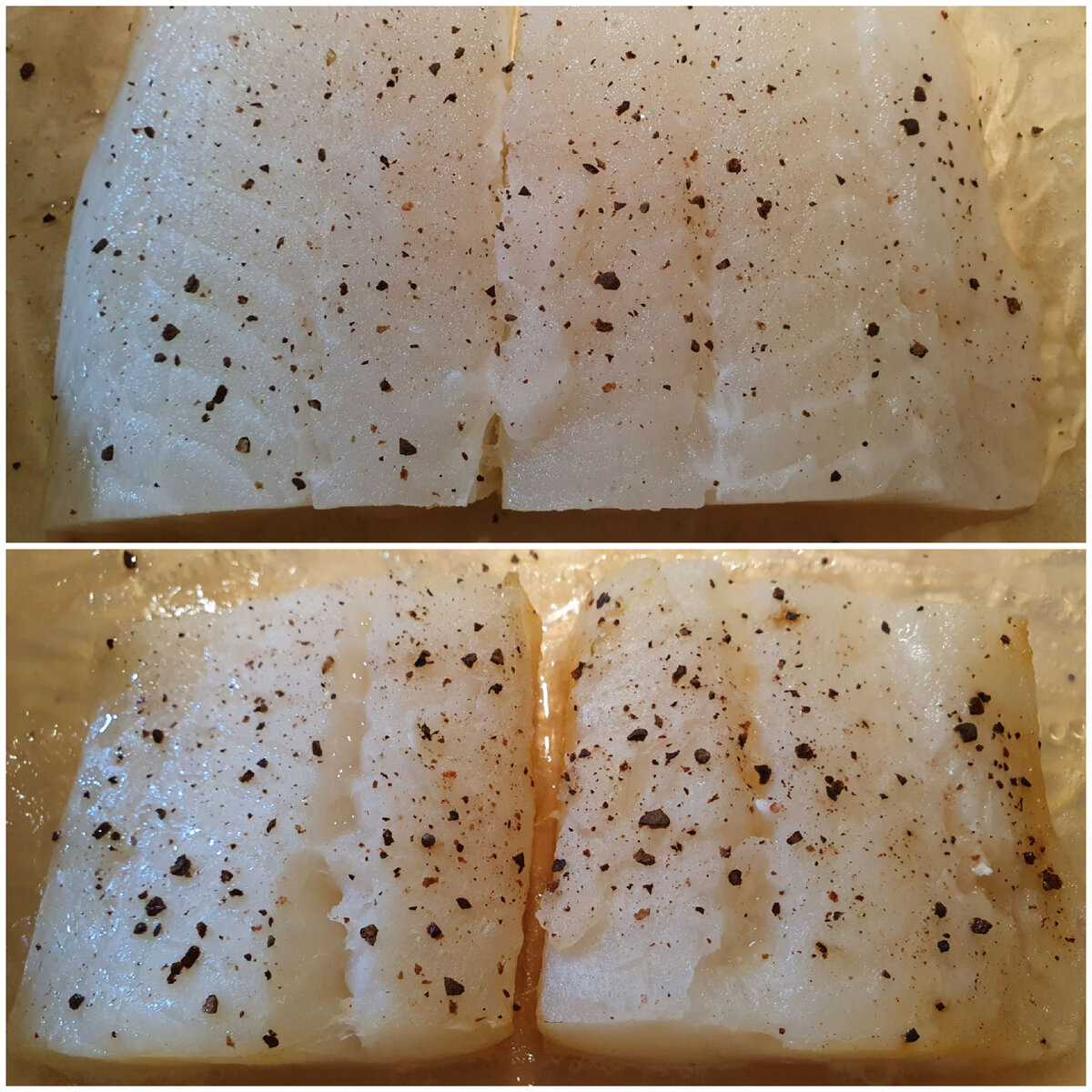 Палтус до и после духовки