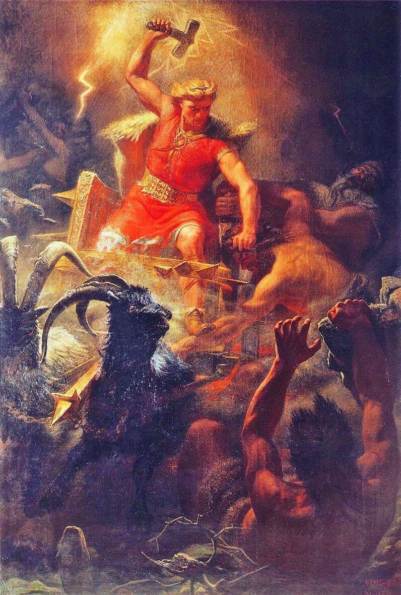 Мортен Эскиль Винге. Битва Тора с великанами. Картина 1872 г. Здесь и дальше изображения из открытых источников.