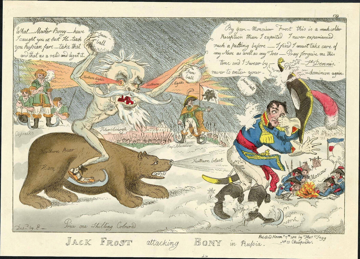 Британская карикатура 1812 г. "Джек Мороз атакует Бони в России. Фото и изображения из открытого доступа сети интернет