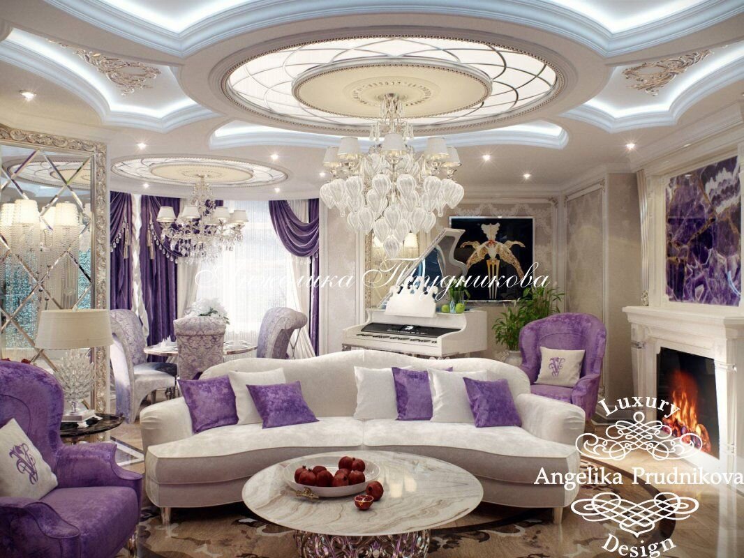 На фото: Белый электрокамин в интерьере гостиной-столовой с эркером