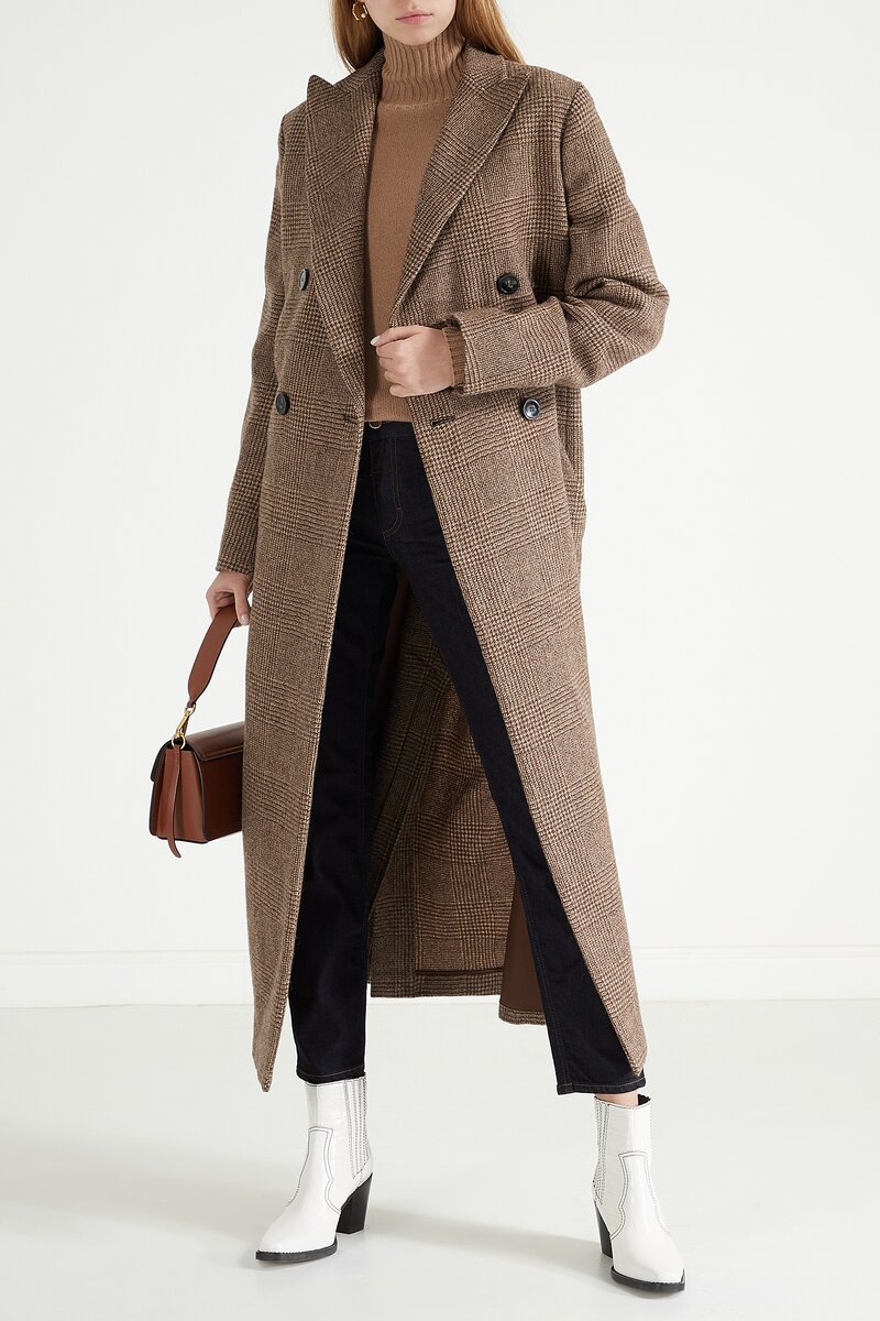 Бежевое двубортное пальто Max Mara в клетку