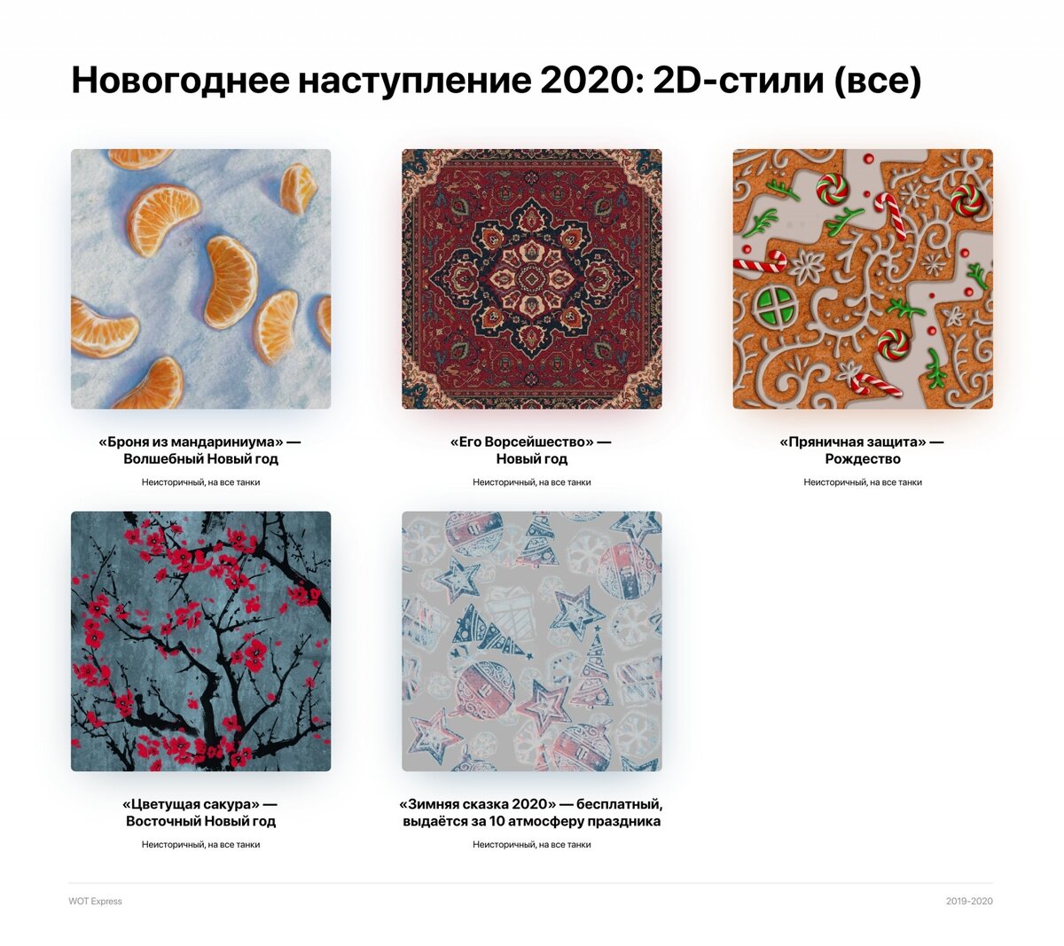 ** Общая картинка со всеми 2D-стилями за НН 2020, а также их названия.