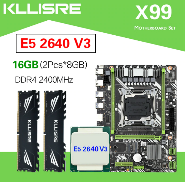 Комплект Kllisre X99 D4 ,  Xeon E5 2640 V3 LGA2011-3 CPU и 2 X 8 ГБ 2400 МГц DDR4.