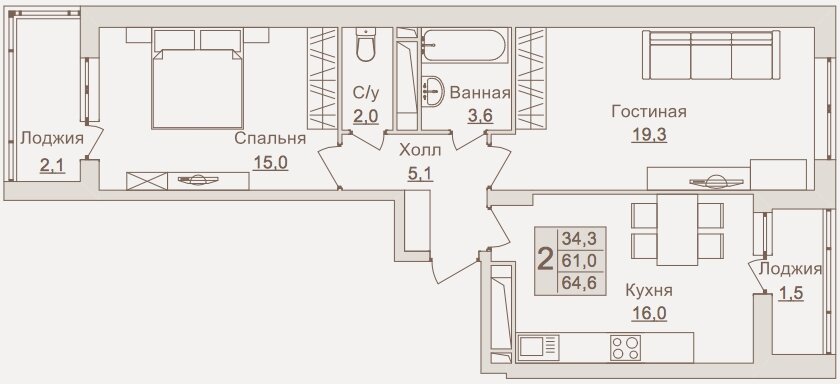 Просторная кухня с выходом на лоджию. В квартирах-распашонках 2 лоджии, а ни одной как у многих застройщиков. 