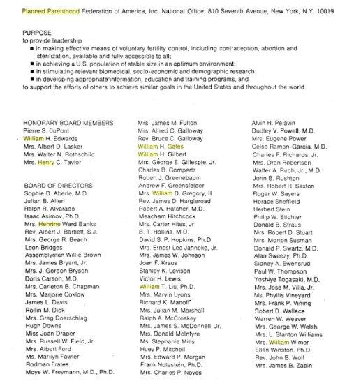 Список члена Совета директоров "планового родительства" Конгресса США 1976 г., Отец Билла Гейтса - во второй колонке