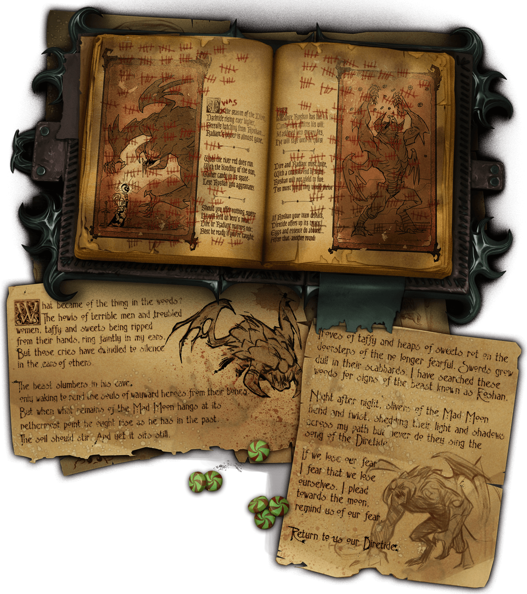 152 знака нарисовано на книге, что означает отсчёт 760 дней. К чему это может отсылать? Diretide не проводится большее кол-во времени, а последняя вещь, которая была связана с хэллоуином была выпущена в прошлом году - Treasure of Twilight Procession.