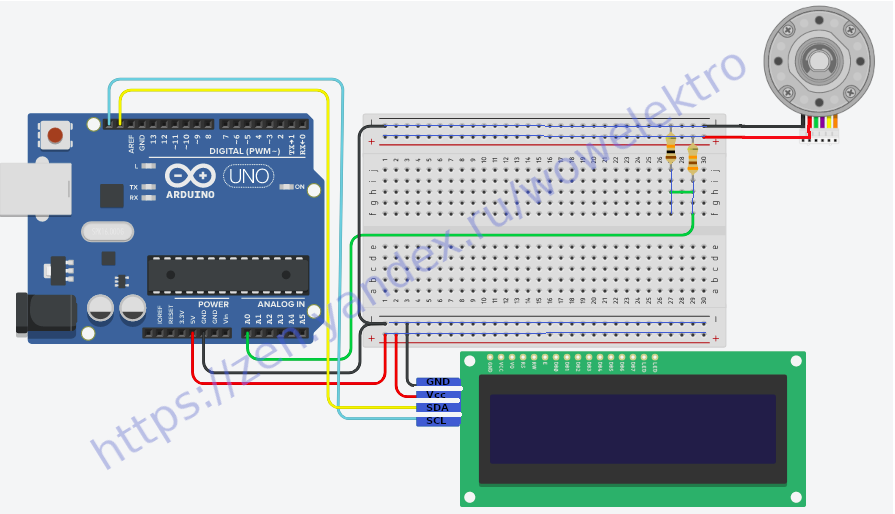 Схема вольтметра на Arduino UNO для двухполярного блока питания