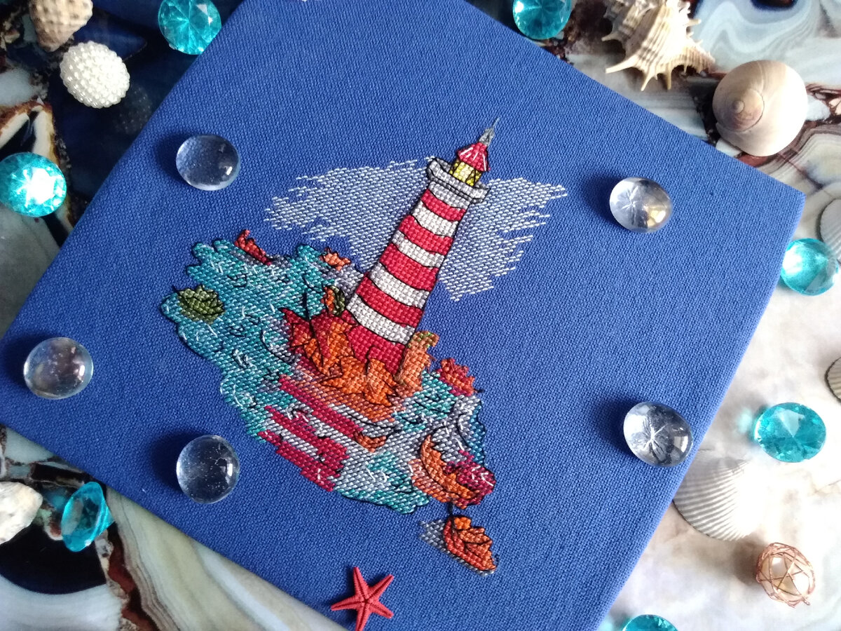  Осенний маяк от Олеси Чикуновой. Ниточки ПНК им.Кирова. Самоподбор. Основа синяя укромерка