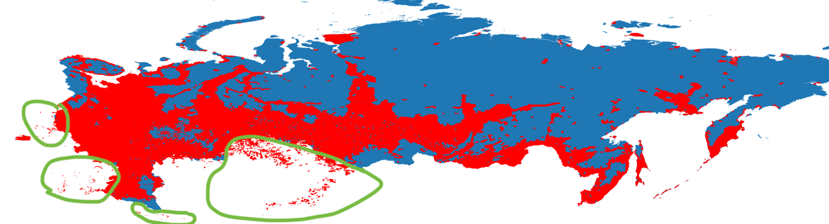 Карта России с обозначением русских(красный цвет) 