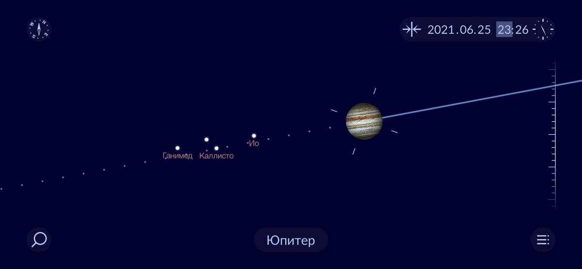 Даже такого положения спутников должно быть достаточно для увеличения видимой яркости. Скриншот из приложения Star Walk 2.