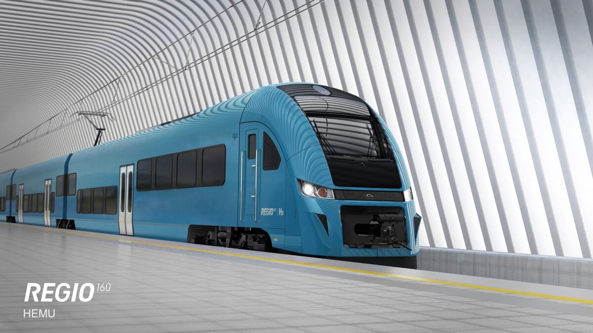  Рендер водородной модификации поезда на платформе Regio 160. Источник: Pesa
