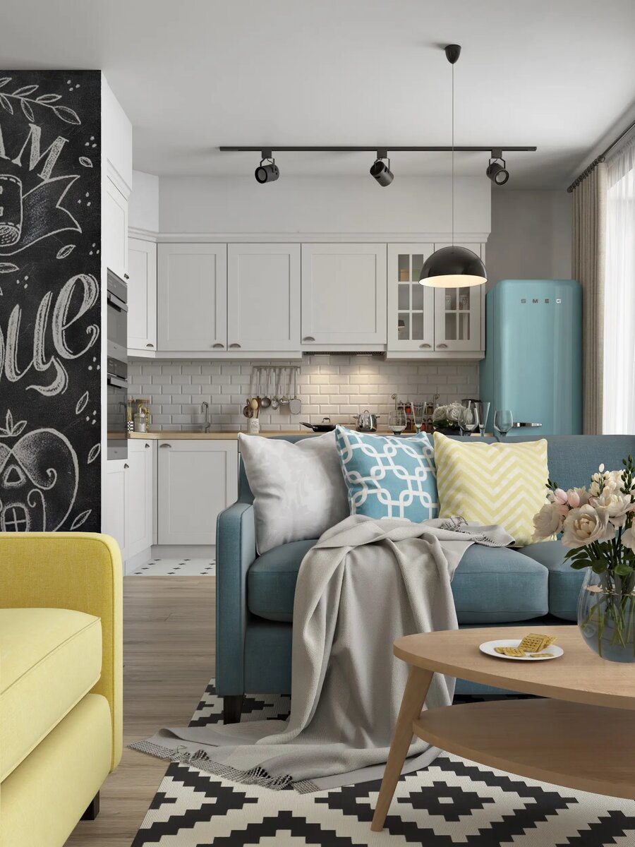 Скандинавский лофт в светлых тонах. 3-комнатная квартира 80 кв. м