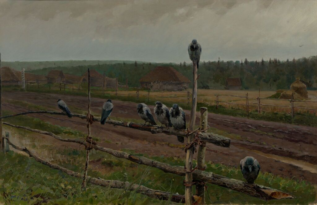 Мокрые вороны. Холст, масло.  66.7 x 104.4 см. Государственная Третьяковская галерея, Москва