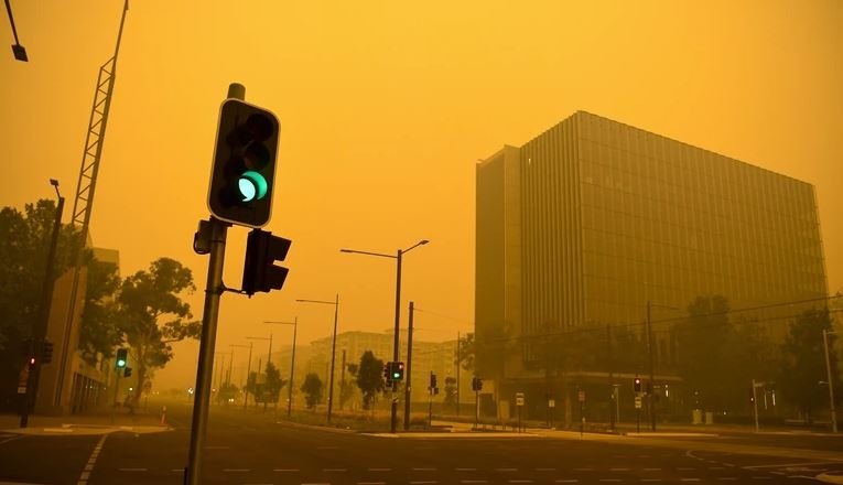 последствия пожаров над городами Австралии