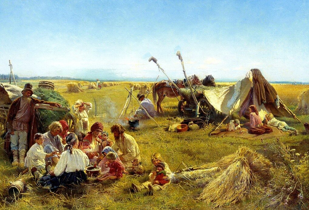 Крестьянский обед в поле, К. Е. Маковский 1871.