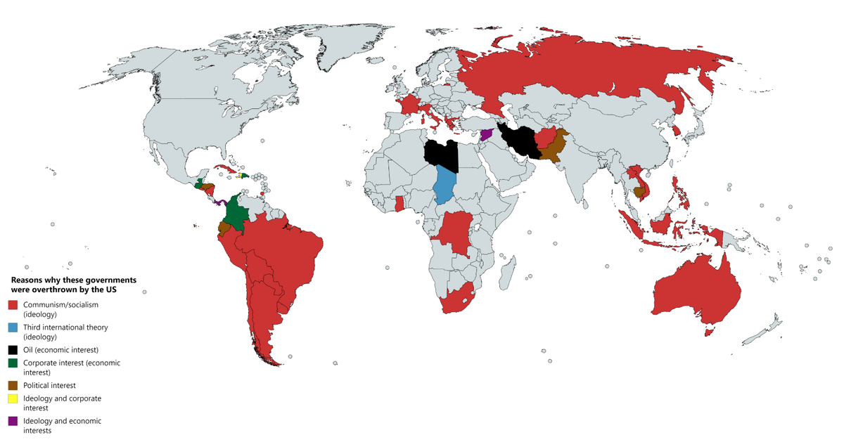 Страны в которых США свергало правительство с 1899 года по наши дни.