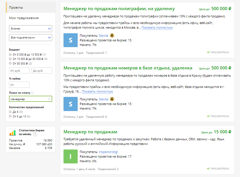 вакансии для менеджера на бирже фриланса№1#