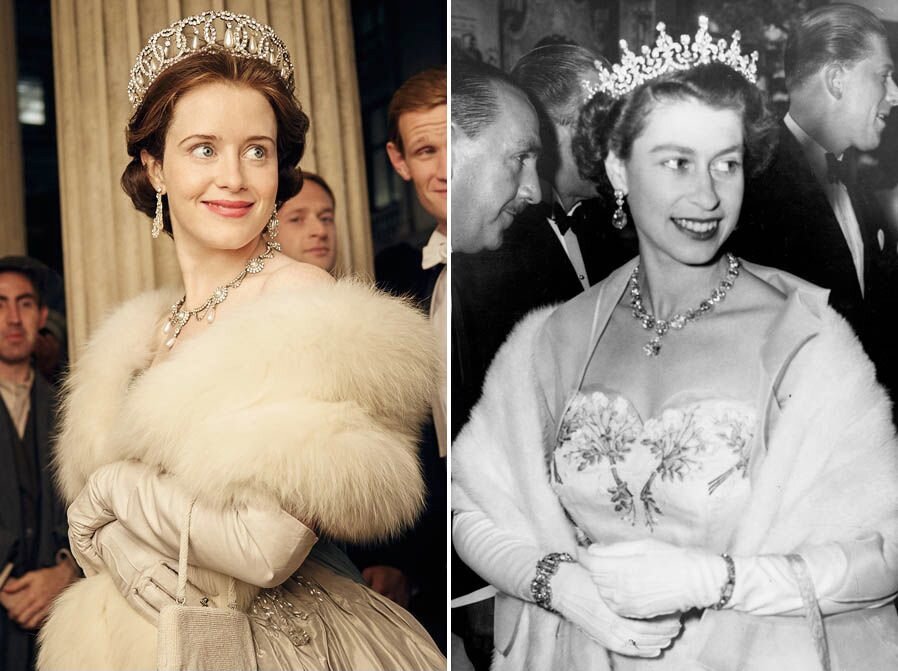 Елизавета II в молодости. Слева кадр из сериала «Корона», справа - исторический кадр. Фотографии google.co.uk  