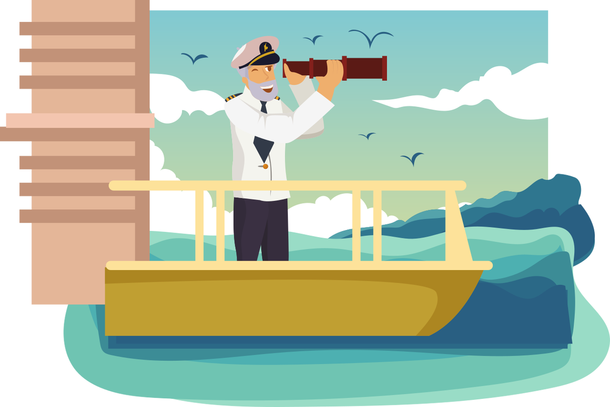 Человек, идущий к какой-то отдаленной цели, подобен капитану на мостике корабля. Изображение с сайта Vecteezy.com, автор —  funforyou7.