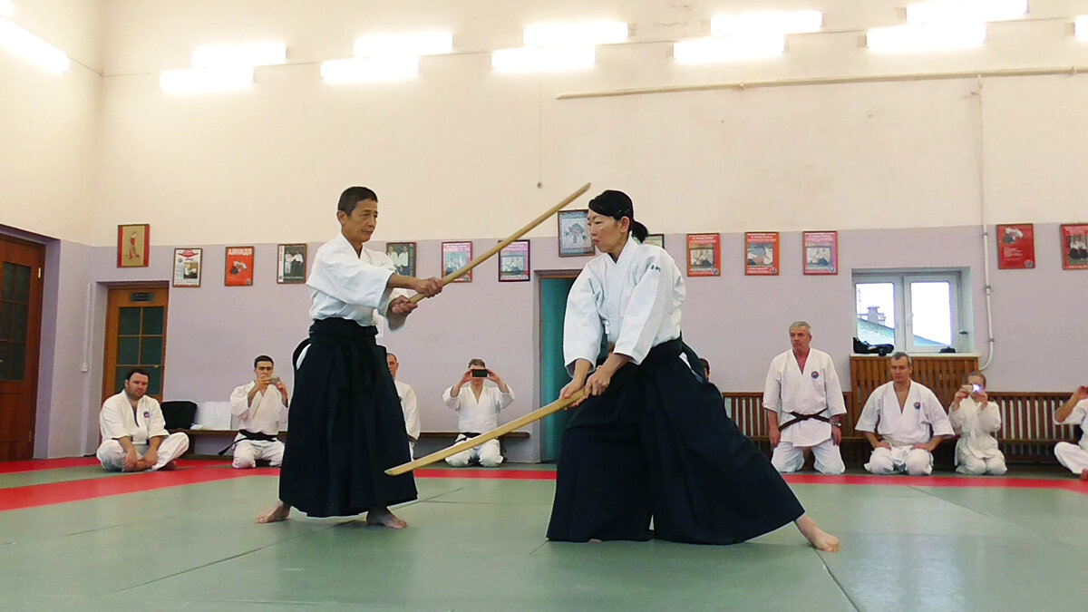 Кумитачи - работа с оружием в парах когда оба партнера вооружены мечом. Сэнсэй Сонода Такехико (8-й дан Ёсинкан Айкидо).