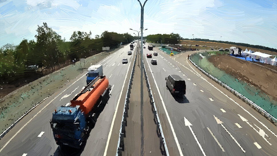 Дорога с разделительной полосой. Рисунок на основе фото из открытых источников.