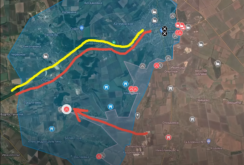Карта боевых действий на 15.01.2023 в районе Бахмута. Источник Саня во Флориде