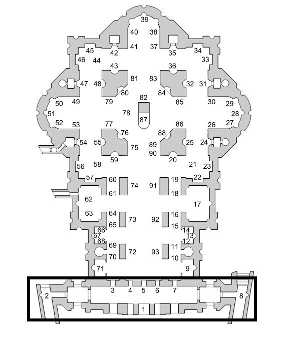 Схема расположения артефактов на плане Собора Св. Петра в Ватикане.