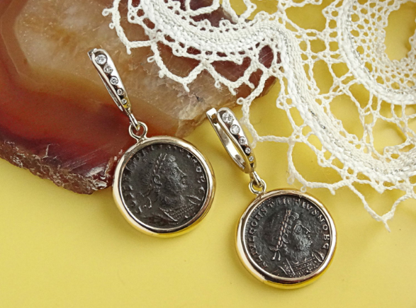 Серьги ручной работы из "Золота 585" и Старинной Монеты