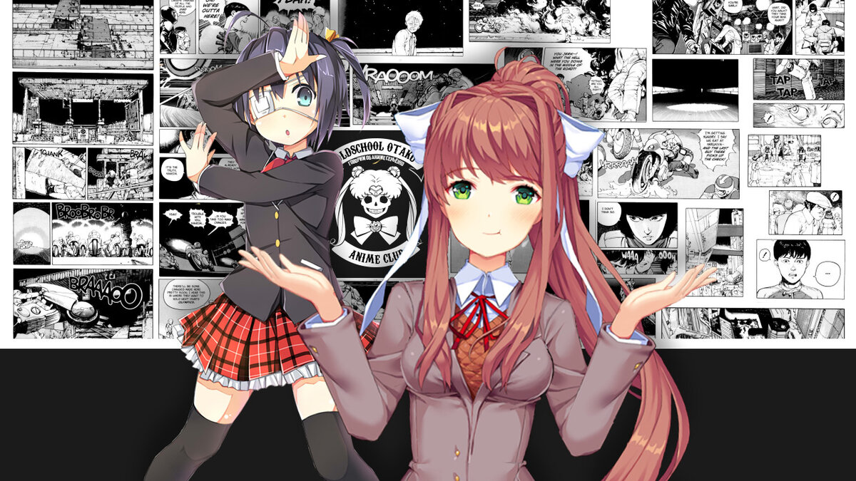 Рикка Таканаши из Чудачества любви не помеха и Моника из Doki Doki Literature Club!