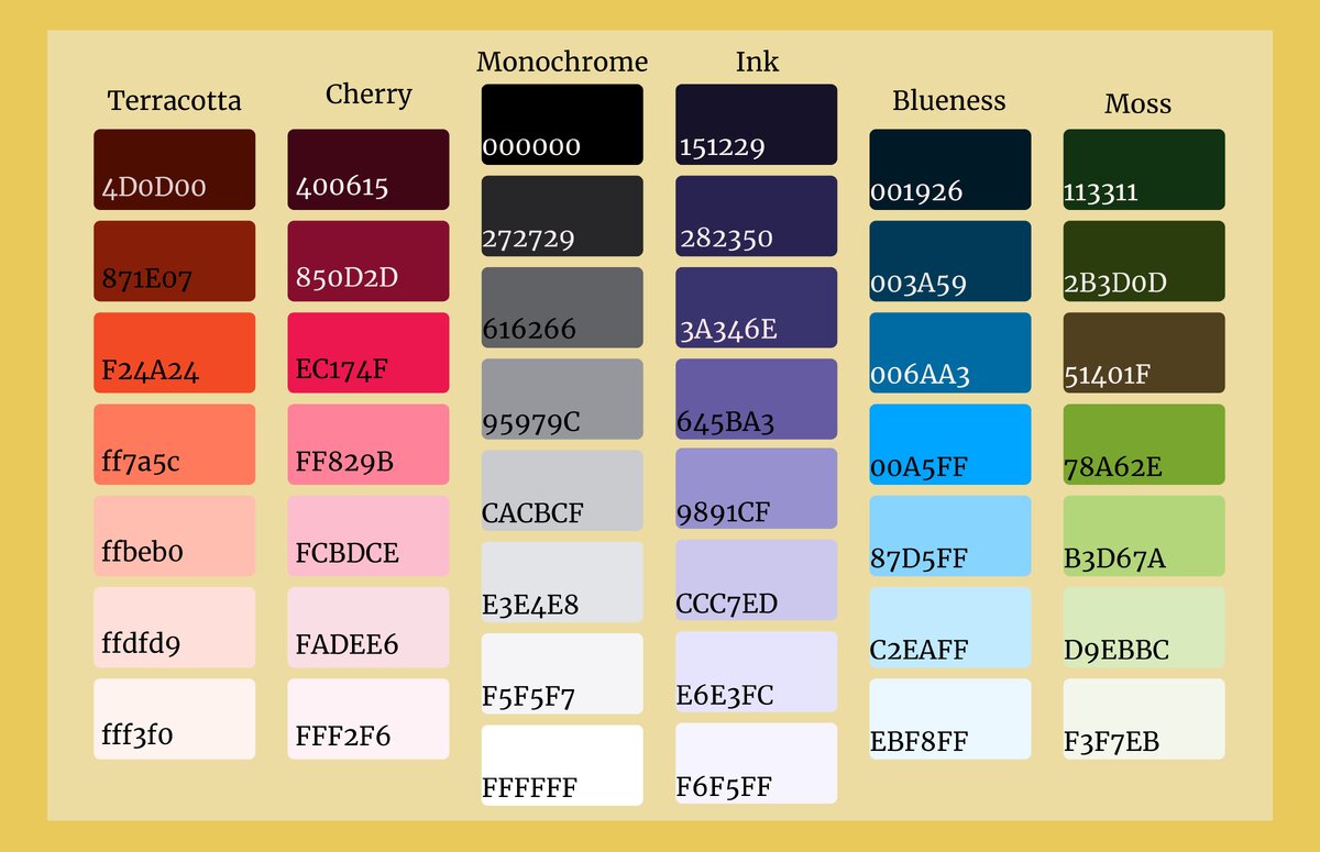 Для удобства у каждого цвета указан его HTML-код. 