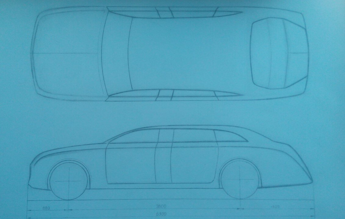 Вид сбоку и сверху кузова "лимузин" с указанием примерных габаритных размеров