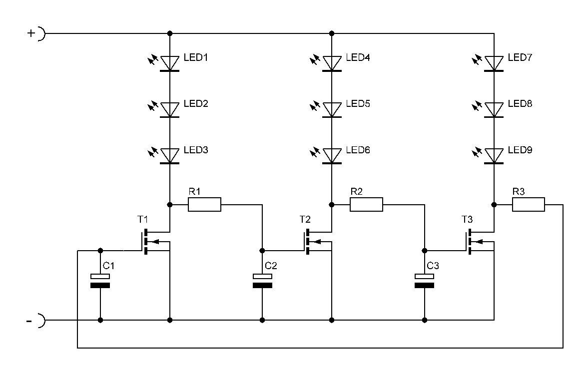 Схема электрическая кольцевого мультивибратора (переключателя).
