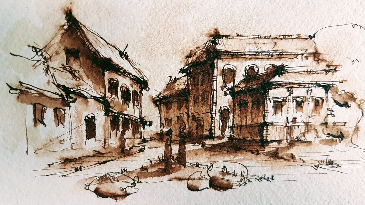 Скетчинг, рисование - как нарисовать улицу - Эдуард Кичигин 