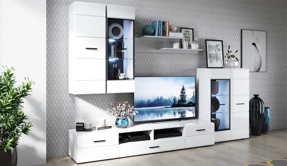 Стенка Йорк с комодом Белый/белый глянец