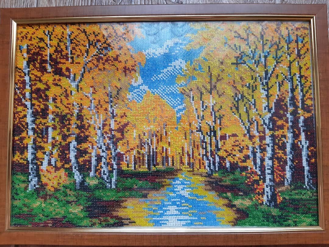 А это моя первая вышивка бисером. Набор "Золотая осень"