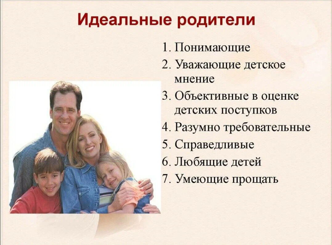 Какие родители нужны ребенку. Идеальные родители. Портрет идеальной семьи. Семейное воспитание. Образ идеального родителя.