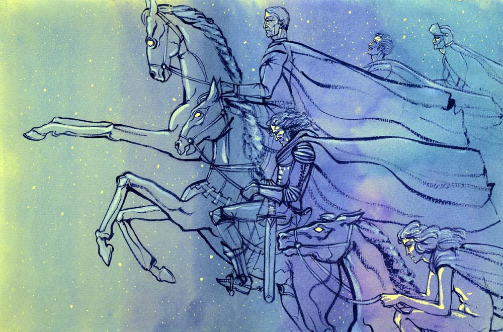 Вот он, в центре, печальный фиолетовый рыцарь . Иллюстрация из открытых источников.