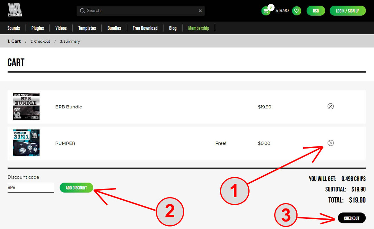 Действия в корзине