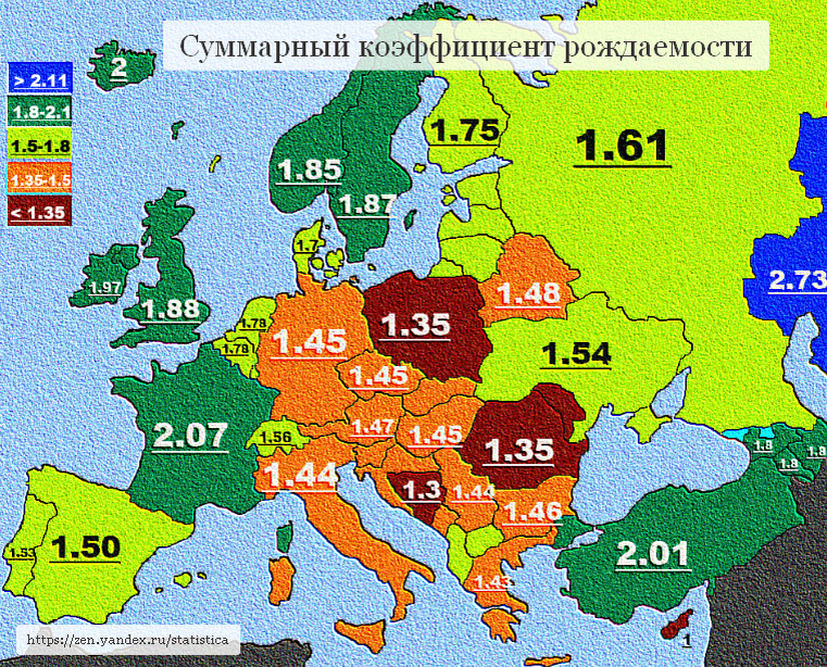 СКР по данным ЦРУ в Европе за 2017 год