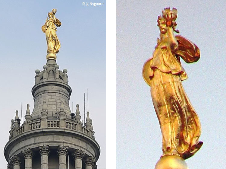 Статуя Сивик Фэйм (Civic Fame, гражданская слава)на крыше Муниципального здания Манхэттена.