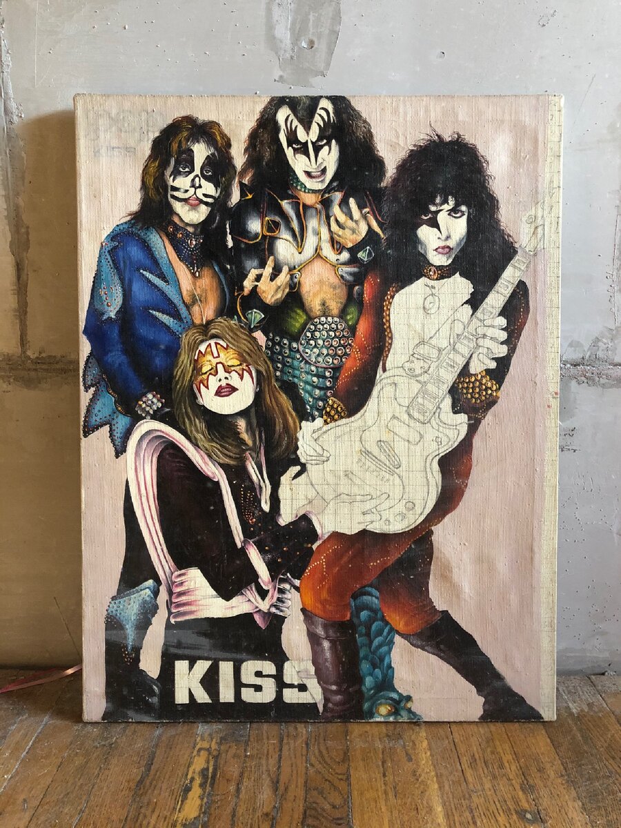 Работа отца маслом «Группа KISS»