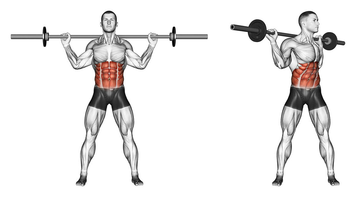 Повороты туловища со штангой на плечах