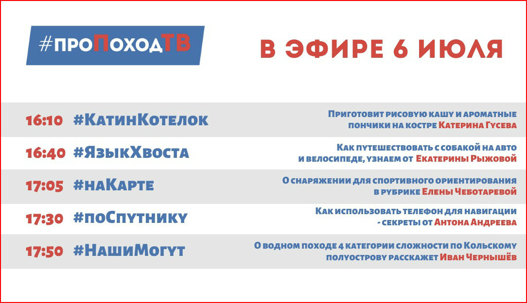 Про поход ТВ. Лаборатория путешествий. Большое приключение. Программа передач