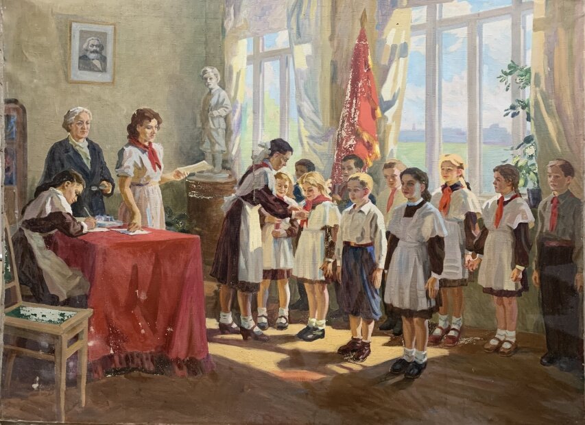 Соцреализм. И.Тихий "Приём в пионеры", 1952 год.