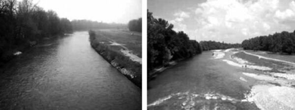   Канализированное состояние (слева) и результат восстановления (справа) реки Извар