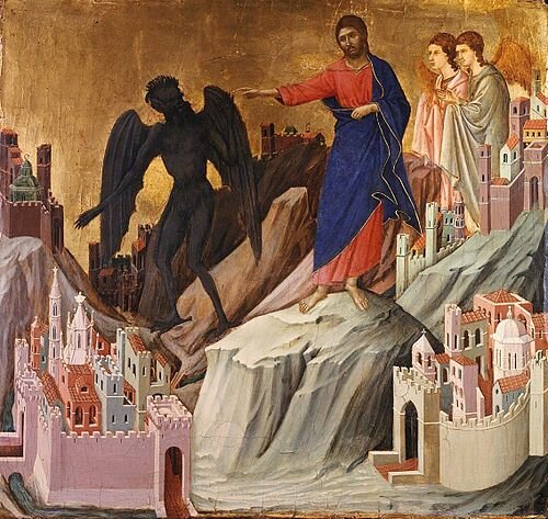 «Искушение Христа на горе»  (фрагмент «Маэсты» Дуччо, 1308—1311 годы)