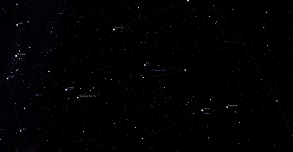 Созвездие Треугольник, вид в программу планетарий Stellarium
