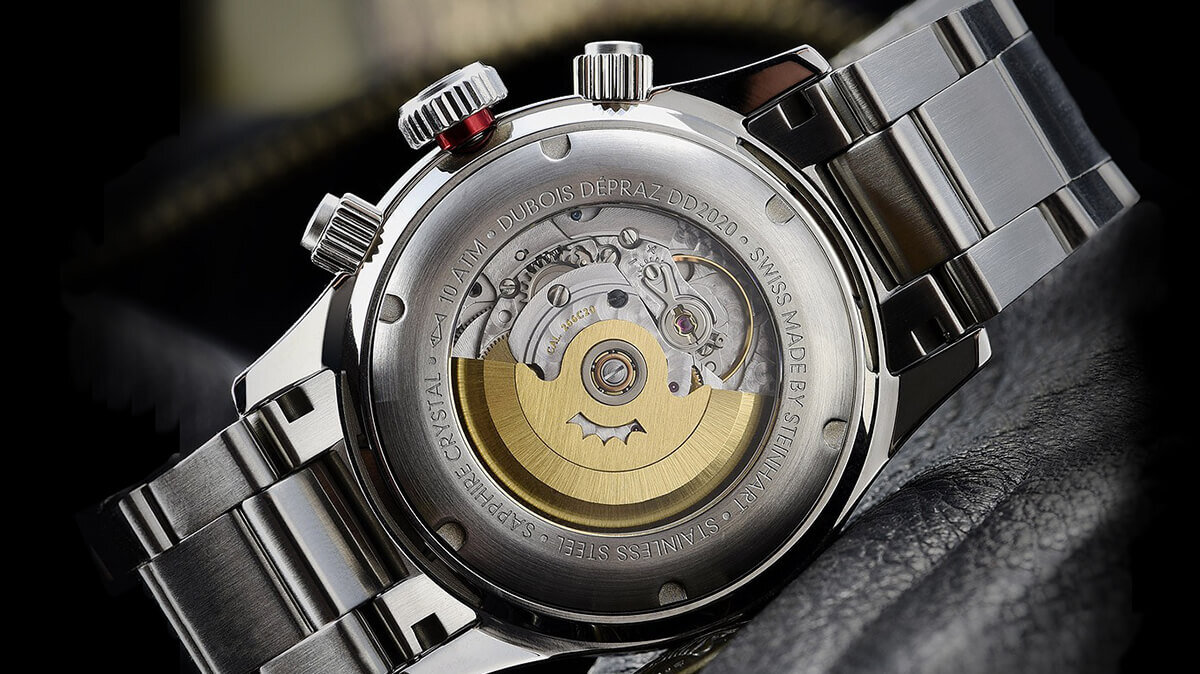 Задняя крышка часов Steinhart Ocean One Vintage Chronograph, механизм Dubois Dépraz DD 2020, автоматический калибр на основе ETA 2824-2. Изображение: пресс-служба Steinhart