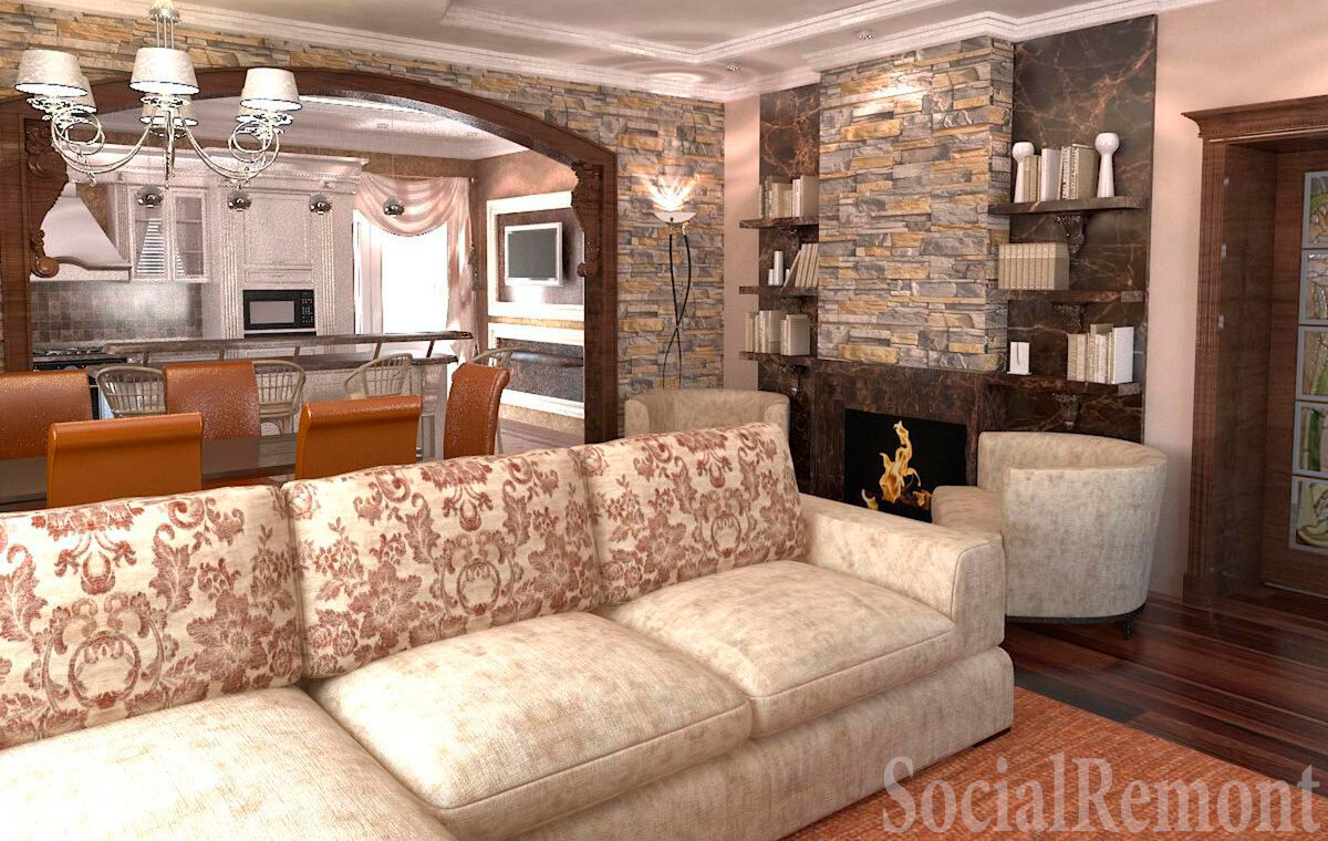 Дизайн гостиной в частном доме.